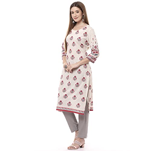 Image of Rangriti Off White Poly Cotton Straight Kurta for Women