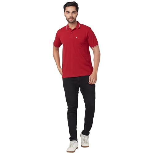 Image of Raymond Men's Modern Fit Solid Pattern Pure Cotton Half Sleeve Polo Neck Casual T-Shirt