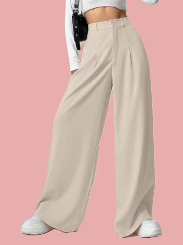 Image of Aahwan Grey Solid High Waist Straight Korean Loose Pleated Wide Leg Trouser for Women's & Girl's
