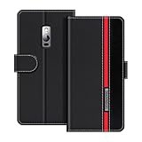 UOGNADGD Lederhülle Kompatibel mit Oneplus Two Klappbares Portemonnaie-Hülle mit Magnetverschluss Ständer & Kartenfächern stoßfestem Schutz (Schwarz)