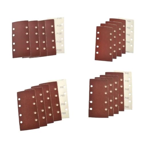 EasyByMall Lot de 20 feuilles de papier abrasif 93 x 185 mm Grain 40/60/80/120 Assortiment de papier abrasif pour polissage et meulage du bois