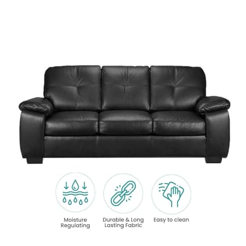 Image of Torque Antos 3 Seater Leatherette Sofa-Black | Modern Sofa 3 Seater Designs | Premium Leatherette 3-Person Sofas Couches for Living Room Office Relaxation
