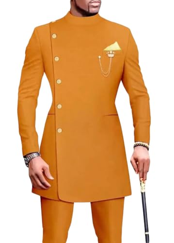 Mi Bo Tong Men's 2 PC Formal Suit Slim Fit Stand Collar Prom Party Suits for Men Jacket Pants Groomsmen Tuxedos