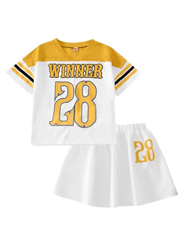 Image of PureChapter Tween Girls 2 Piece Outfits Short Sleeve Tops and Pleated Skirt Set, Cute Pleated Skirt for Girls Size 7-14
