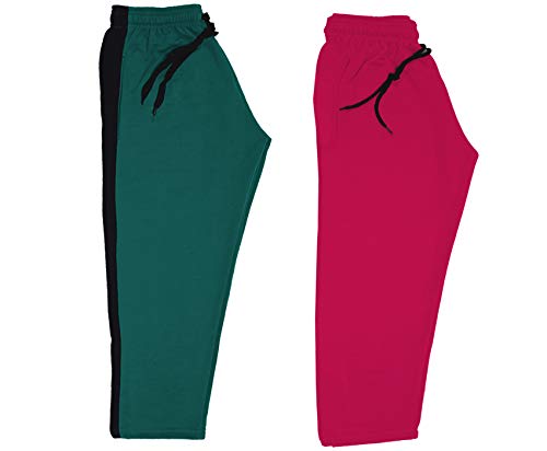 Image of indi weaves Kids Unisex Solid Fleece Warm Track Pants Winter Lower for Boys & Girls (Magenta; Green; 10-11 Years) Pack of 2