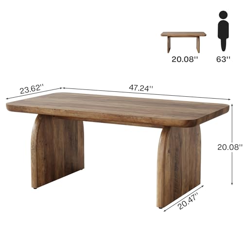 Tribesigns Rectangle Coffee Table, 47-Inch Wood Rectangular Living Room Table, Farmhouse Accent Center Low Cocktail Tea Table with Sturdy Base & Rounded Corners, Easy Assembly (Rustic Brown) - Image 2