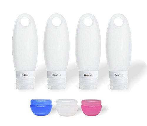 SANTREST Botellas De Silicona Conjunto De Viaje 98 ml/3.3 FL Oz Reutilizables y Plegable Aprobado por La TSA(7 Pack White)