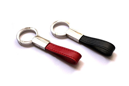 Mehr® 2X Classic Leather Key Chains (Gift Set) | Elegant, Timeless, Multi-Ring Capable Keychain Set (Black and Red)