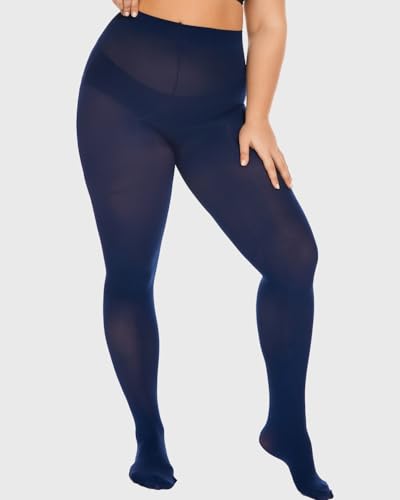 Image of DUCMODA Plus Size Tights for Women, Ultra Soft Solid Color Semi-Opaque Pantyhose, Nylon High Waist Stockings 1X 2X 3X 4X