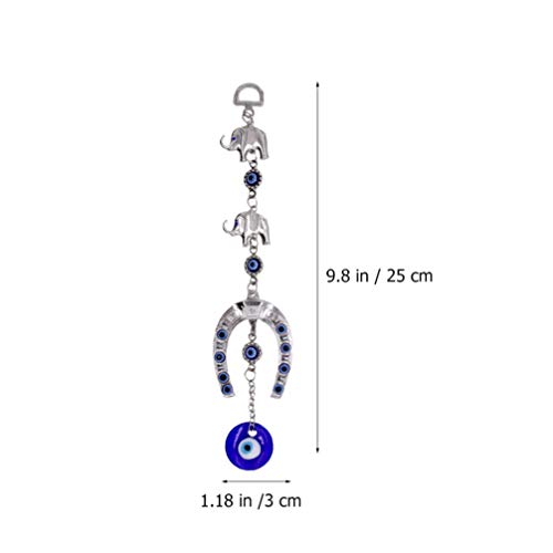Veemoon Blue Evil Eye Wall Hanging Ornament Lucky Horseshoe Elephant Turkish Nazar Beads Evil Eye Protection Charm Good Luck Amulet Feng Shui Decorations for Blessings - Image 2