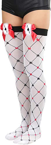 ToBeInStyle Womens Fun and Flirty Card Charm Thigh Highs - White/Red/Black - OS3