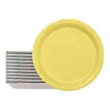 WINCUR Paquete de 100 platos de postre desechables de color sólido, platos redondos de papel de 7 pulgadas, cartulina blanca resistente con revestimiento de polietileno para cumpleaños, boda (amarillo