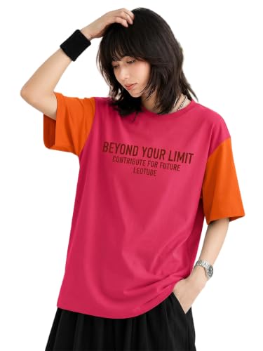 Image of LEOTUDE Half Sleeve Round Neck Tshirt for Women, Oversized Longline