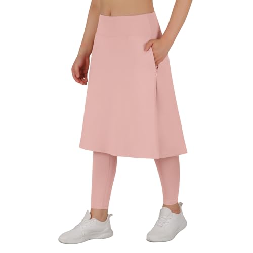 ANIVIVO Women Skirted Leggings with Pockets Skirt with Leggings Pink S