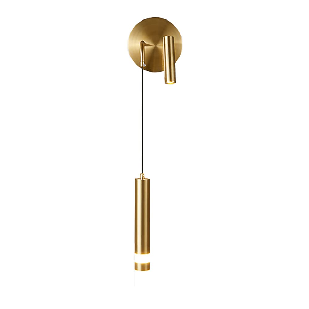 Mjsdjof Golden Long Tube Wall Light, Metal Flute Wall Lamp with Adjustable Spotlight, Bedside Reading Wall Sconce, Modern LED Wall Lights, Ultra-thin Linear Wall Hanging Lamps