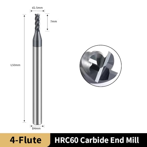 Image of Carbide Square End Mills-4 Flute HRC60 TiALSiN Coated,for Milling Alloy Steels, Hardened Steel, Metal etc.1 Pcs 2.5x50mm