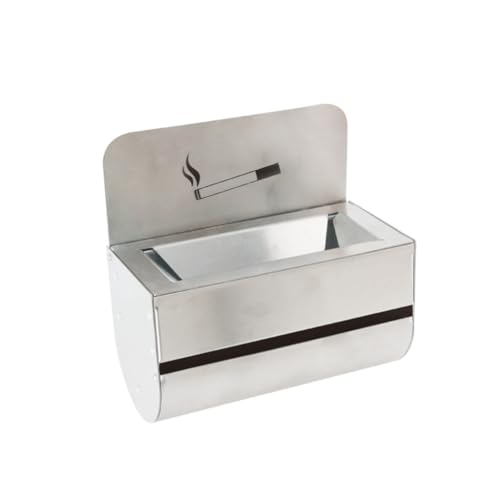 Generico Posacenere da Parete Mini in Acciaio Inox da esterno/da interno 19x11x10 cm - da parete per Muro con apertura semplice per svuotamento - adatto anche per ambienti piccoli