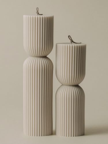 LAWA Hourglass Pillar Candle - Large Beautiful Handmade Pillar Scented Soy Wax Candle Elegant Bubble Aesthetic Candle Housewarming Gift Home Room Shelf Decor Idea Moon Gray (Set of 2)