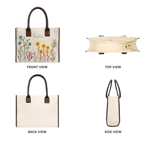 Image of Customized Hand Bag for Woman | Shoulder Bag for Ladies | Embroidered Canvas Personalized Handbag with Custom Name for College Girls for Office, Daily Use, Beach, Shopping