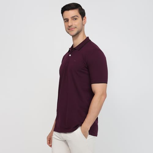 Image of Park Avenue Men Slim Fit Solid Pattern Cotton Polyester Blend Half Sleeve Polo Neck Casual T-Shirt