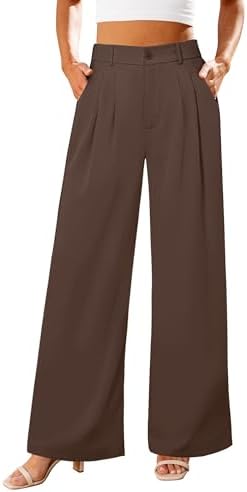 GRAPENT Womens Flowy Pants Womens Wide Leg Trousers Old Money Clothes Women  Summer Pants Women Flowy Dress Pants Business Casual Brown Trousers Color  Chocolate Brown Size Large Size 12 Size 14,: Buy