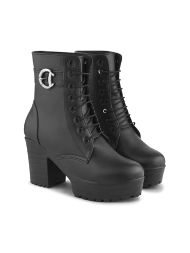 Image of JM LOOKS Women's Lace-Up Platform Block Heel Boots | Stylish and Comfortable for Any Occasion