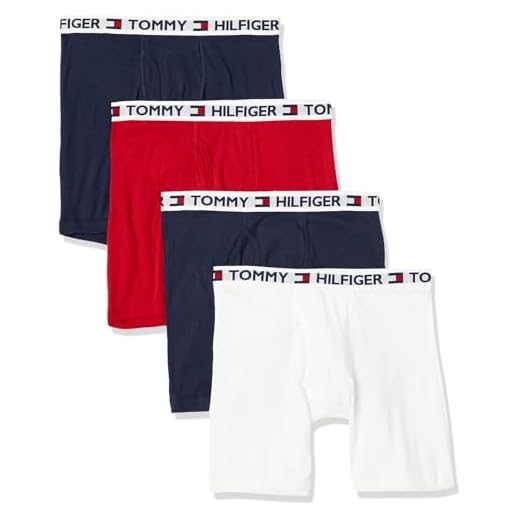 Tommy Hilfiger Men's 4 Pack Boxer Brief, Red/Navy/White, Large