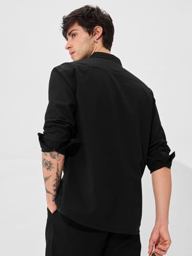 Image of The Souled Store Solid Linen: Beige Color Men and Boys Regular Outdoor Fit Full Sleeve Collared Neck Spread Collar Casual Wear Stylish Comfortable Premium Elegant Cotton Shirts