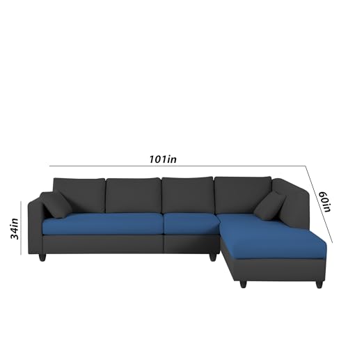 Image of Florian RHS 6 Seater L Shape Sofa Set for Living Room (Blue Black Fabric) Premium Fabric Sofa