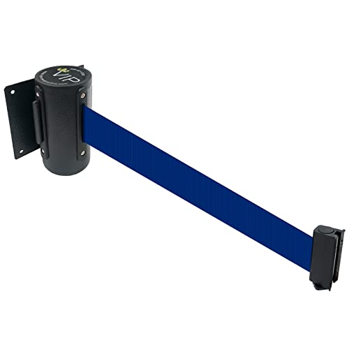 Vip Crowd Control Retractable Safety Wall Queue Barrier With Tuff Tex Black Finished (96" Blue) #TOP21