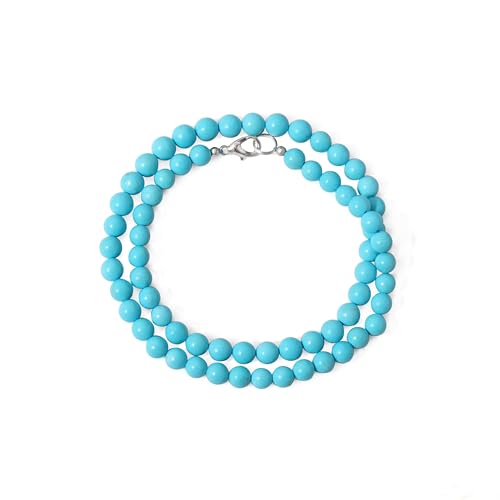 A&M Gems Natural Sleeping Beauty Turquoise Gemstone, 6-6.5 mm Smooth Round Beads, Turquoise Beaded Necklace, Boho Beaded Choker Necklace, Necklace for Women, Gifted Jewelry