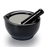 ONTUBE Mortar and Pestle Set, Ceramic Stoneware Spice Herb Grinder Pill Crusher Set (3.2 Inch-Black)