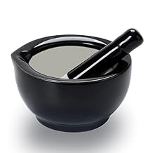ONTUBE Mortar and Pestle Set, Ceramic Stoneware Spice Herb Grinder Pill Crusher Set 3.2 Inch-Black