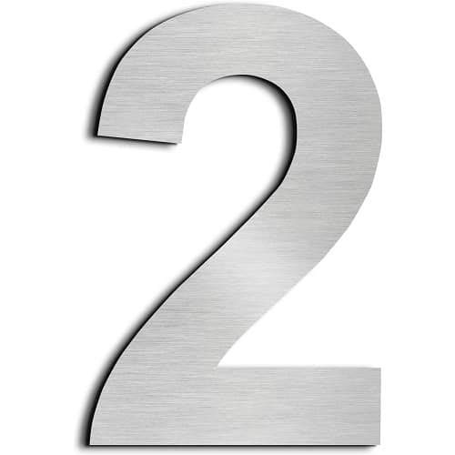 CABLEPELADO - Numero 2 de Metal adhesivo | Acero Inoxidable | Uso en Exterior e Interior | Apto para Paredes, Fachadas, Portales o Puertas | 7.5 cm de altura