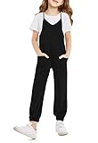 rrhss Girls Jumpsuit Romper Sleeveless Cute Long Pants Casual Plain Color Overalls with Side Pockets