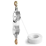 Flaschenzug Schwerlast, Flaschenzug mit Seilbremse Maximale Kapazität 4000LB Max Arbeitssparender Flaschenzug mit Haken&20m Nylon, bis 2,5 m Hubhöhe, Flaschenzug für Industrielle,Garagen, Lagerhallen