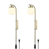 ELEHINSER Wall Sconces Set of 2, Angle Adjustable Plug in Wall Lamps, Modern Gold Indoor Wall Light