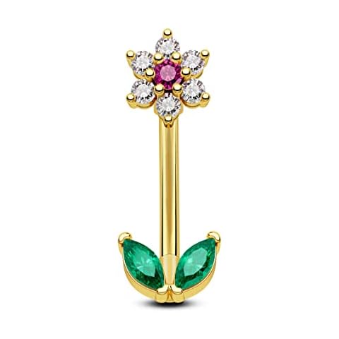 COCHARM 14G Gold Belly Button Rings Cute Flower Belly Button Ring Surgical Steel 10MM Small Gold Plated Belly Rings for Women Simple Belly Navel Piercing Jewelry Cover