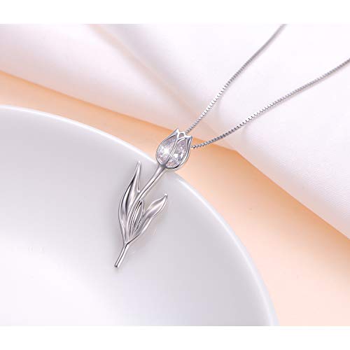 DAOCHONG Sterling Silver Flowers Tulip Calla Lily Sunflower Daffodil Poppy Lotus Pendant Necklace and Ring for Women3