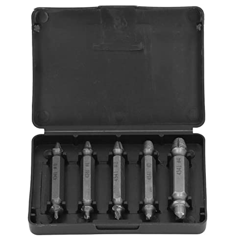 Screw Extractor Set, 5PCS High Speed Steel Stripped Screw Remover & Broken Bolt Extractor Kit with Storage Box, Double-Ended Drill Bit Tool for Easy Removal of Damaged Nuts and Bolts
