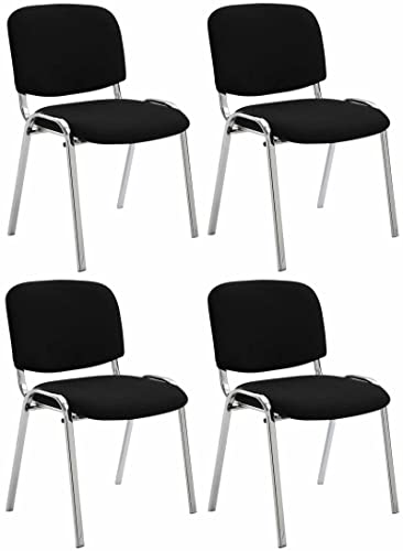 CLP Set De 4 Sillas Confidente Ken Chrom Tapizadas En Tela I Juego De 4 Sillas para Conferencias Acolchadas & Apilables, Color:Negro
