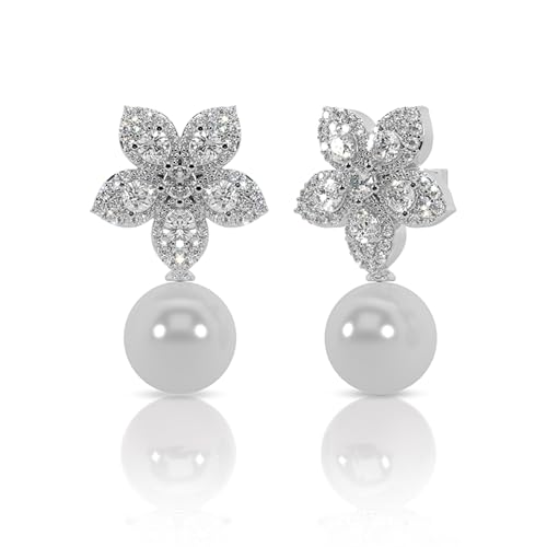 Image of 925 Sterling Silver Pearl Earrings for Women | Sterling Silver Pearl Stud Earrings | Hypoallergenic Rhodium Plated Anti-Tarnish Lightweight Daily Wear Jewellery | Office Wear | Gift for Wife, Girlfriend, Mother, Sister | Birthday, Anniversary, Rakhi