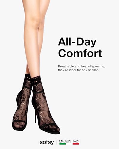 Image of sofsy Italian-Made Soft Fishnet Stockings for Women | 10-Year Hosiery Craftsmanship, Soft Dual Silicone Lace Top, Thigh Highs, Small Grid, Dig-Free, Stretchy