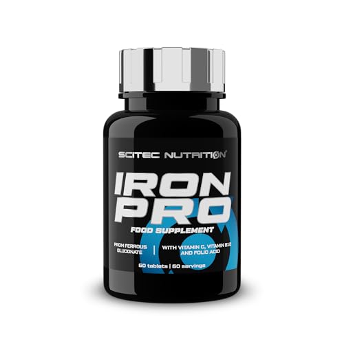 Scitec Nutrition Iron Pro, Gluconato de Hierro Orgánico con Vitamina C, B12 y Folato, Suplemento Apto para Veganos, Para Hombres, Mujeres, Atletas, 50+, Absorción Mejorada, 60 tabletas