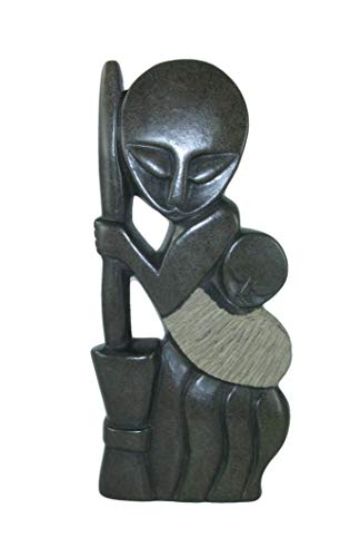 The Friendly Trading Co Afrikanische Kunststein-Skulptur Mutter und Kind, 21 cm, von Simbabwe Künstlern #17 mit Geschichtenkarte