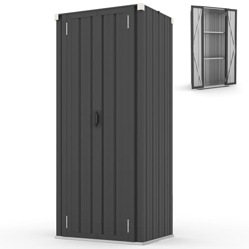 YODOLLA Gartenschrank, Geräteschuppen Metall, Wetterfest Outdoor-Schrank Lagerschuppen Hohe für Balkon, Rasenflächen und Hinterhöfe, 76x56x178cm, Grau