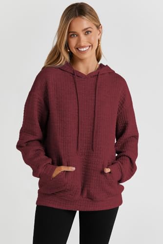 Image of SHEWIN Women Fall Waffle Hoodies Pullover Tops Hooded Sweatshirt