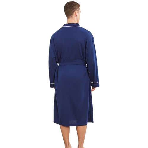 Mens Lightweight Robe, Knit Kimono Bathrobe Spa Sleepwear Soft Knee Length Robe With Pockets3