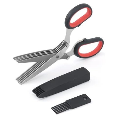 Nipogear Five-layer scissors, stainless steel, multi-layer shredded green onion scissors, five-layer vegetable scissors, kitchen tools. (Red) Cover