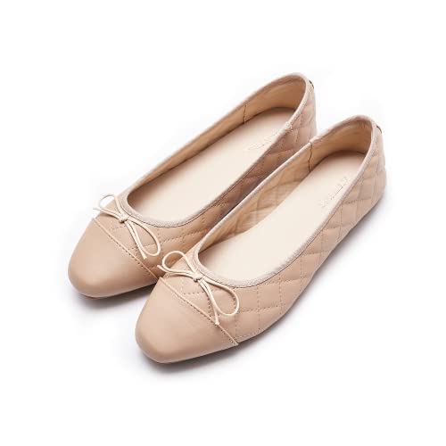 AFEETSING Women's Cap Toe Ballet Flats Comfortable Bow Dressy Flats Shoes for Women (B-Nude, Numeric_8)